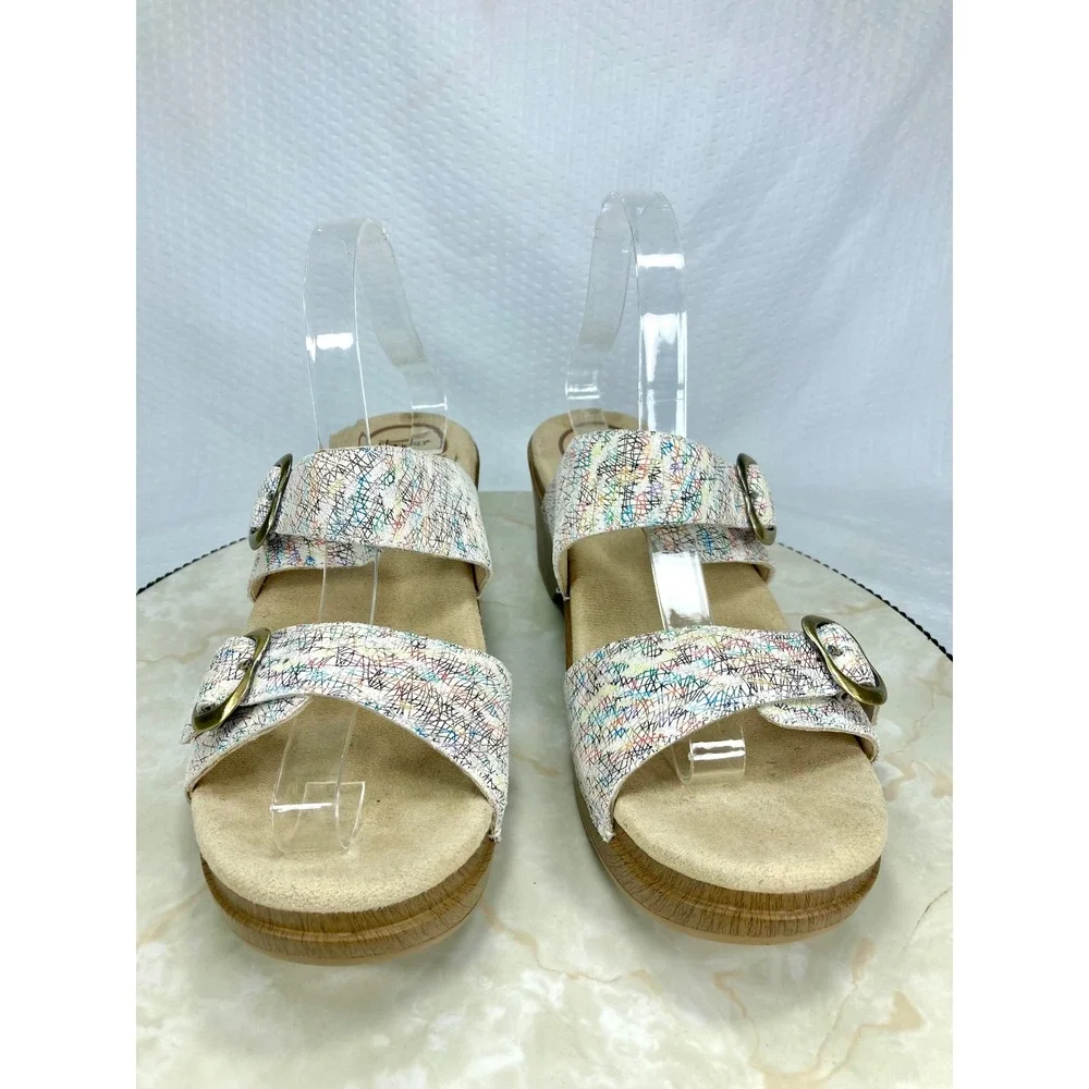 Dansko sophie Leather Wedge Sandals Women 10.5 White Buckle Comfort Platform NWT